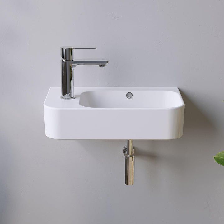 Waschbecken Keramik Waschtisch Hängewaschbecken klein Handwaschbecken Weiss Eckig 45 x 27 cm Badezim