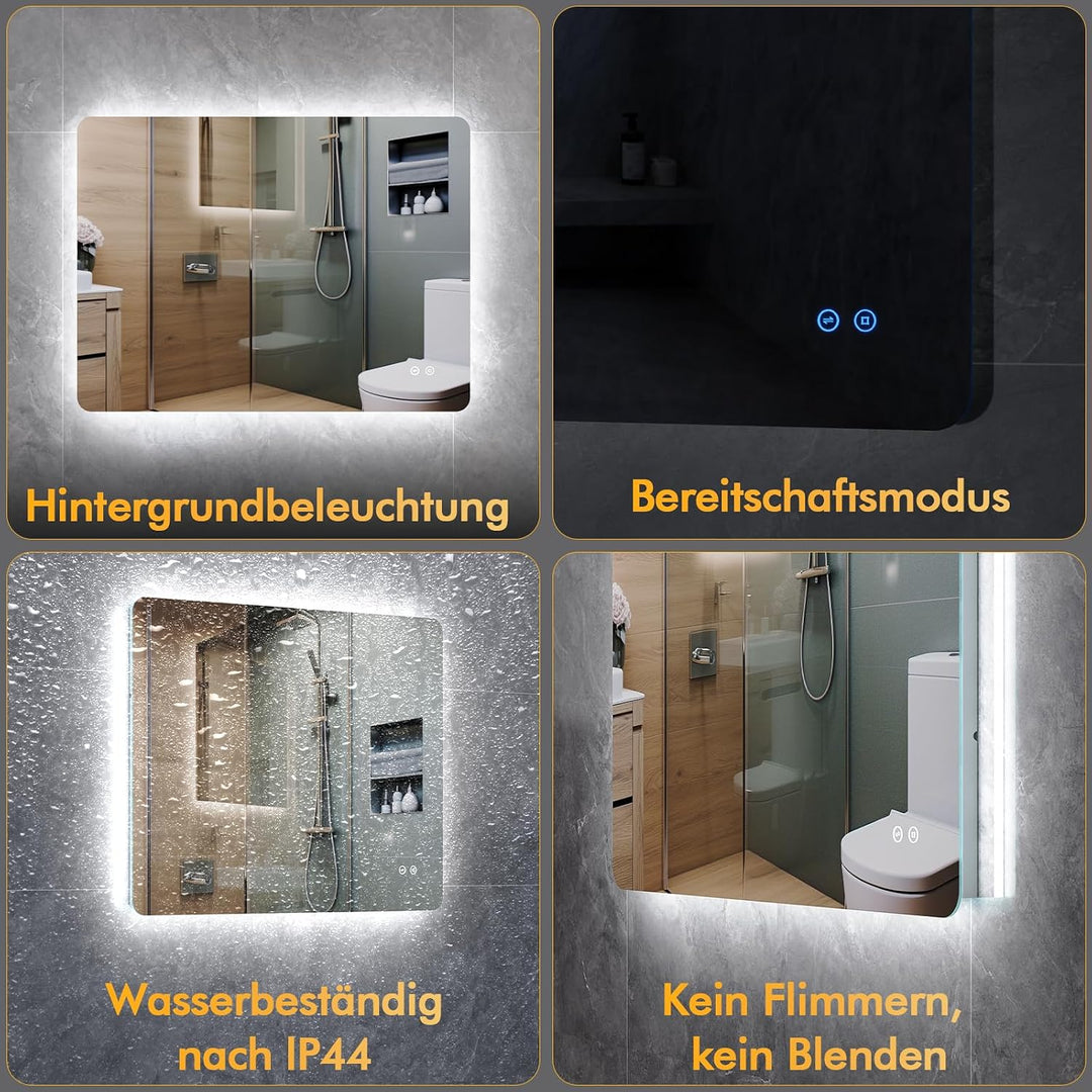 Badspiegel mit Beleuchtung, 100x60cm LED Spiegel mit Licht, 3 Lichtfarben, Dimmbar, Speicherfunktion