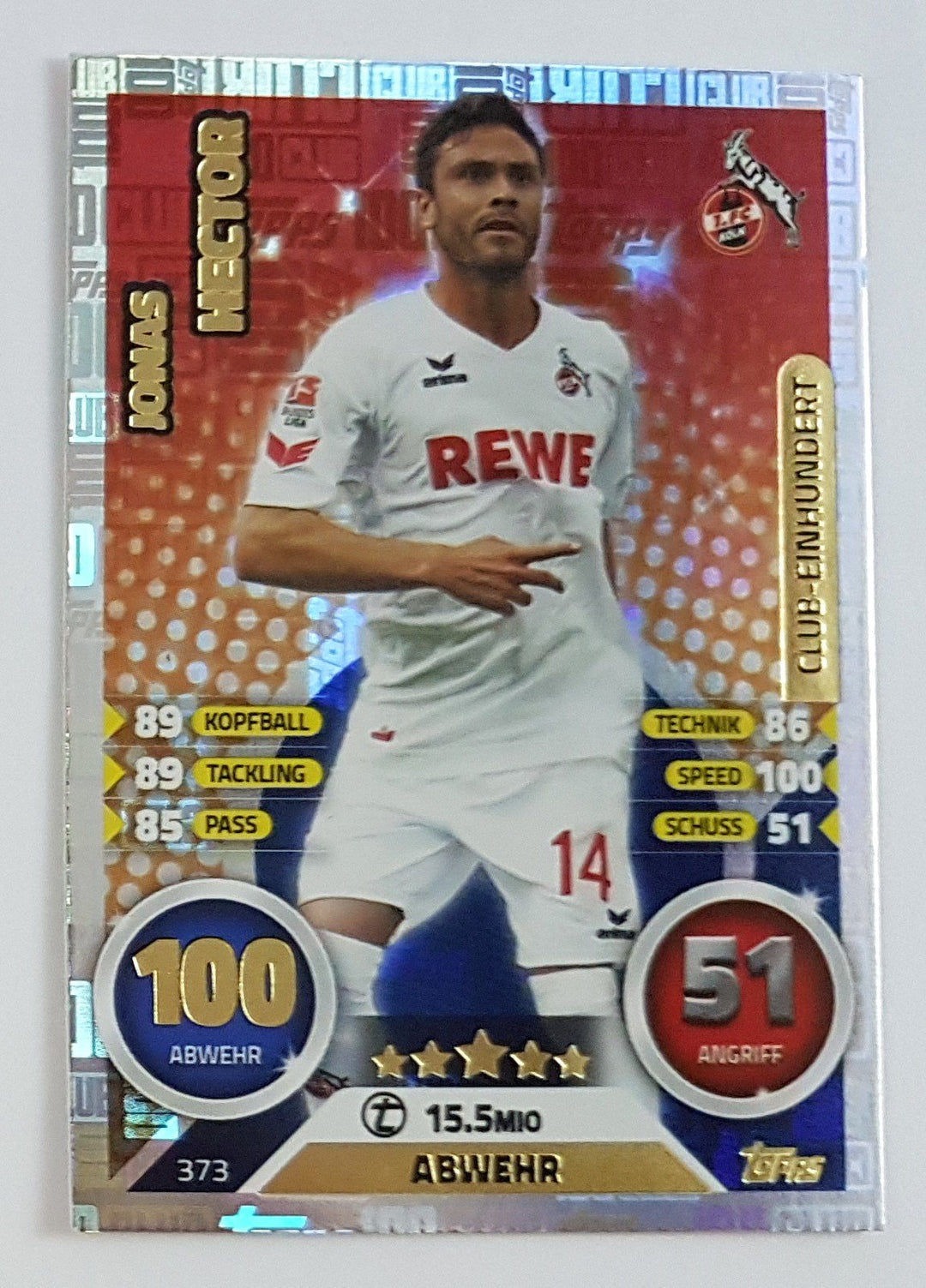 373 - Jonas Hector - 1. FC Köln - Club-Einhundert (Topps Match Attax Bundesliga 2016/2017)