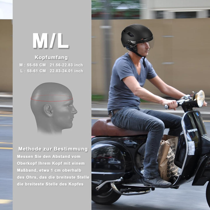 Fahrradhelm Herren, Damen Helm mit Magnetischem Visier Abnehmbarer Sonnenschutzkappe und Grössenvers