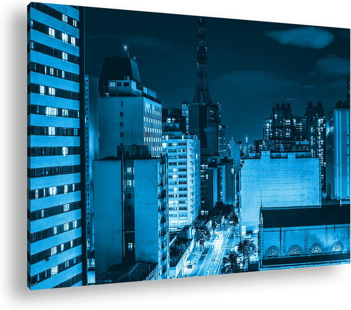 hellerleuchteten Strassen der Stadt Format: 100x70 Effekt: Monocrome Blau als Leinwand, Motiv fertig