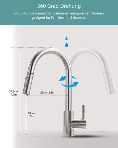 TIMACO Wasserhahn Küche mit Ausziehbare Brause Küchenarmatur 360°Schwenkbar Mischbatterien für Küche