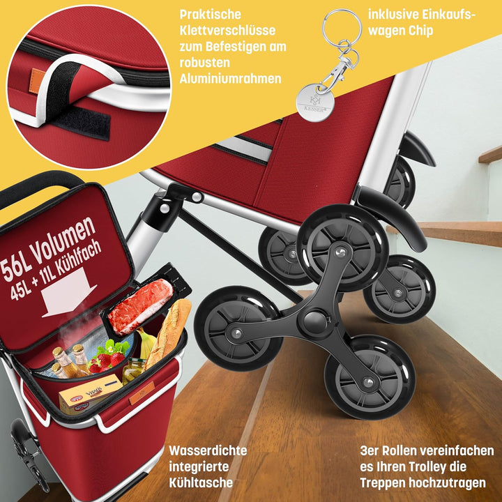 KESSER® Einkaufstrolley Treppensteiger mit Kühlfach klappbar mit 56L Kapazität und belastbar bis 50k