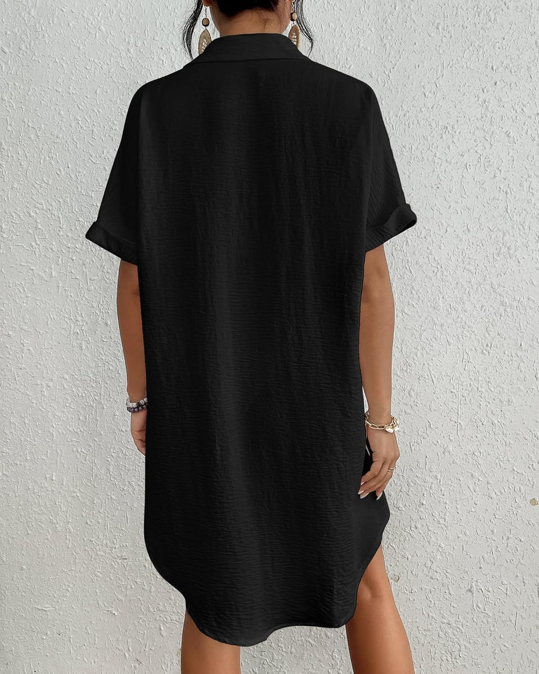 Bsubseach Frauen Badeanzug Coverup Shirt Kleid Button Down Badeanzug Cover Up Beachwear Schwarz S, S