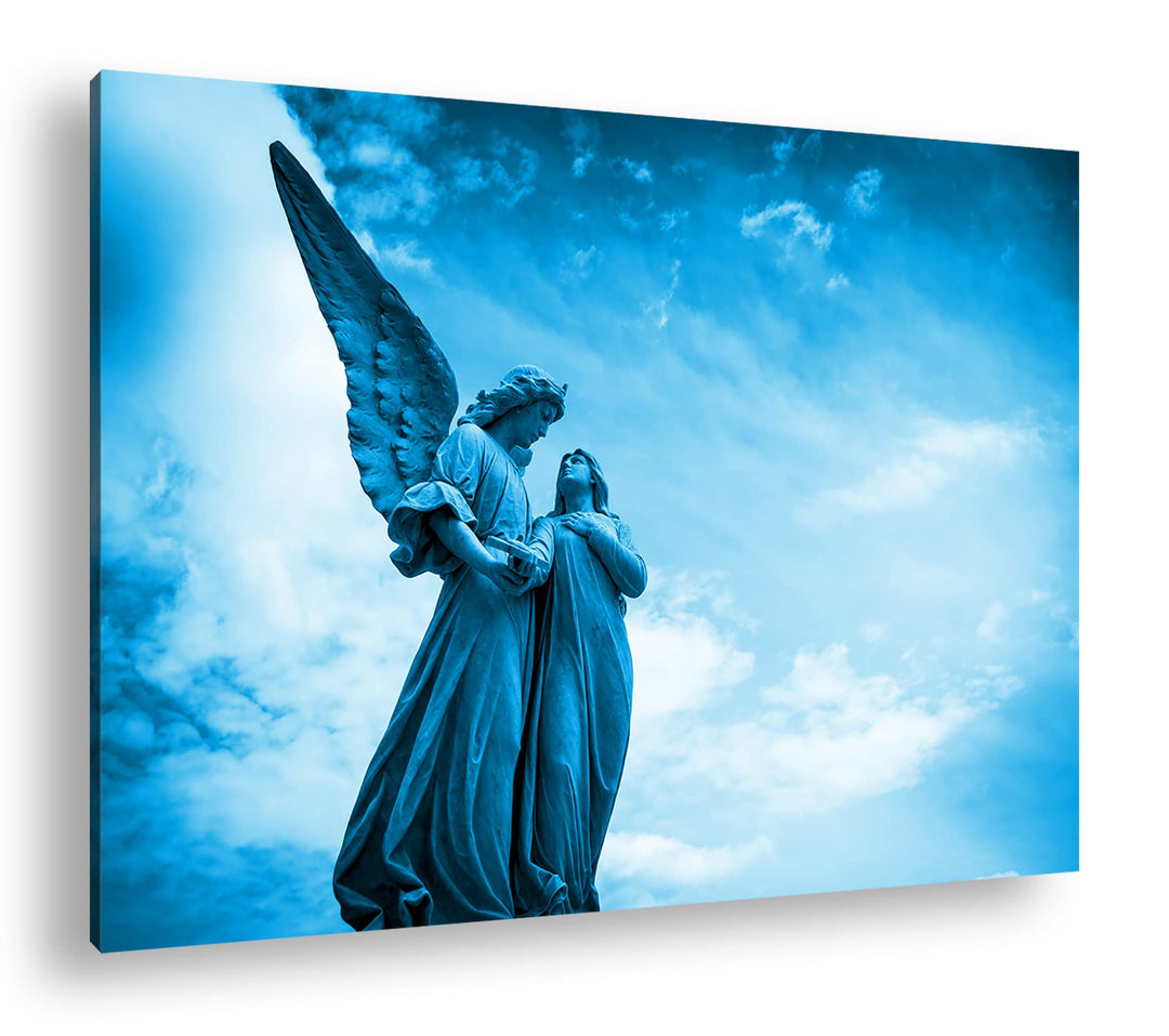 deyoli Friedliche Statue eines Engels Format 80x60 Effekt: Monocrome Blau als Leinwandbild, Motiv fe