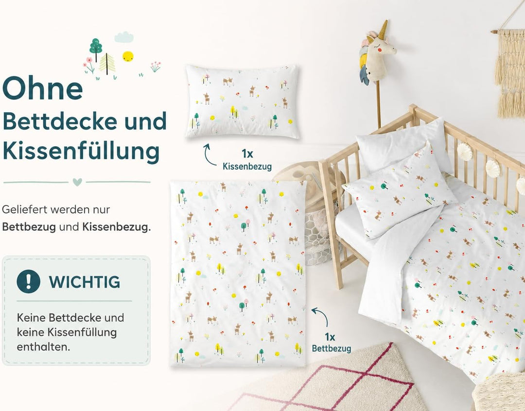 Wendbare Babybettwäsche-Sets (60 x 120 cm), 100 % Baumwolle, bestehend aus Bettbezug und Kissenbezug