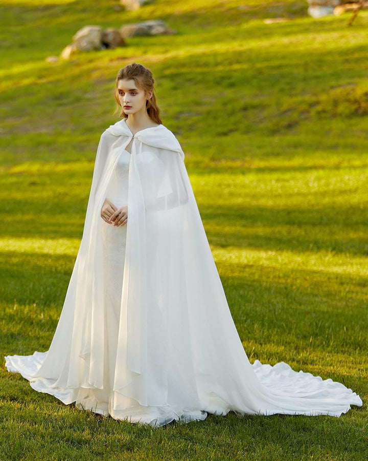 BEAUTELICATE Damen Umhang Chiffon Schal Cape Mantel mit Kapuze Super Langen Weicher Weiss Poncho 280