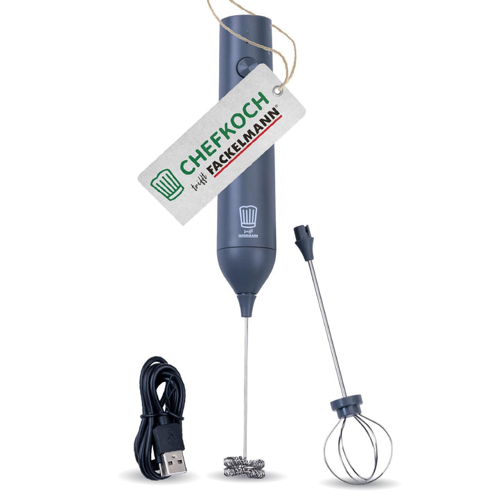 Chefkoch trifft Fackelmann Elektrischer Milchaufschäumer – inkl. 2 Schneebesen, USB-C wiederaufladba
