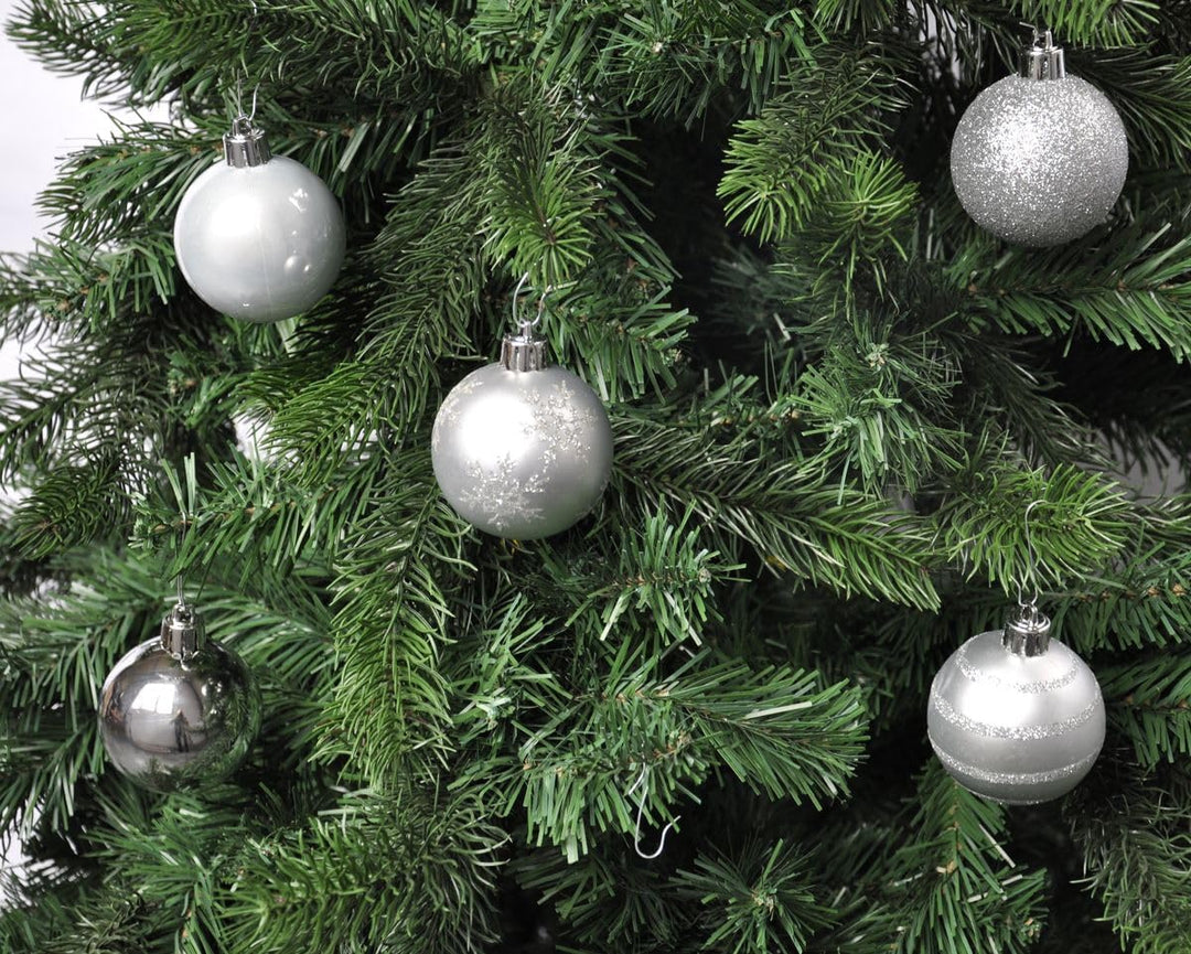 64x Kunststoff Christbaumkugeln 6cm Kugel Box Glanz Glitzer Matt Dekor Inge Glas, Farbe:Silber Silve