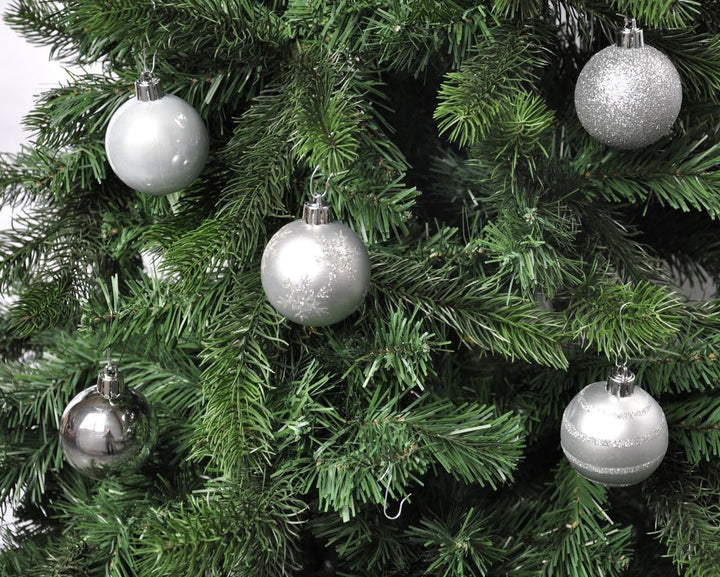 64x Kunststoff Christbaumkugeln 6cm Kugel Box Glanz Glitzer Matt Dekor Inge Glas, Farbe:Silber Silve
