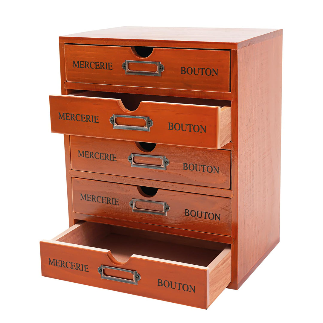 Rollcontainer |Aufbewahrungsschrank 5 Ebenen |Schreibtisch-Organizer aus Holz | Kiefernholz | Retro-