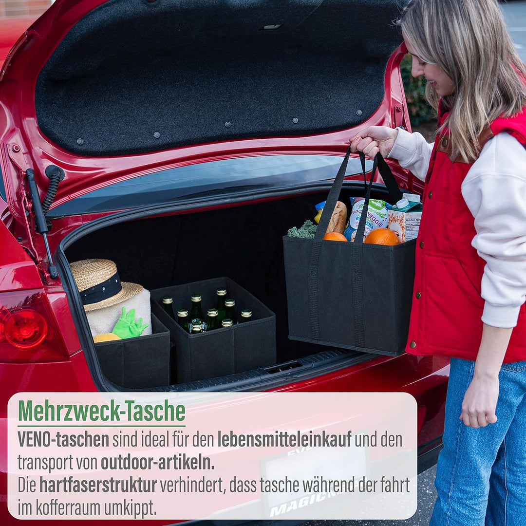 VENO 3-er Pack wiederverwendbare Einkaufstaschen, Einkaufswagentaschen, Lagerboxen, Kofferraum-Organ