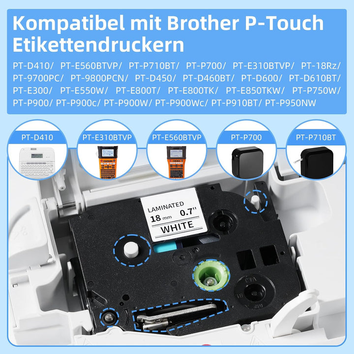 Aken TZ 18mm PT D400 Bänder Kompatibel mit Brother TZe-241 TZe241 18mm 0.7 Etikettenband schwawrz au