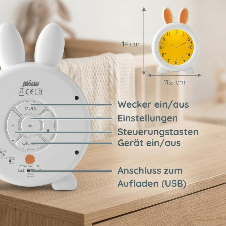 Alecto BC100BUNNY Kinderwecker - Nachttischlampe hilft Kindern EIN Zeitgefühl zu bekommen -Nachtlich