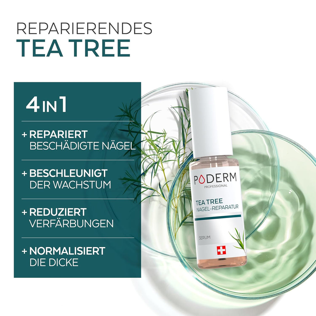 PODERM Tea Tree Nagel-Repair-Serum 6 ml – 4-in-1 Pflege | Verbessert das Erscheinungsbild beschädigt