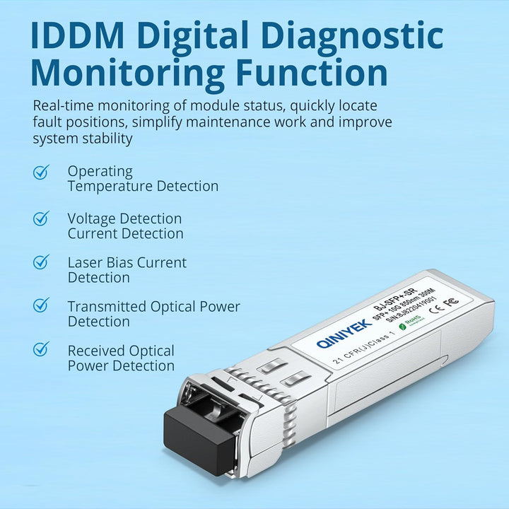 QINIYEK 10GBase-SR SFP+ Transceiver, 10G Multimode SFP+ LC-Modul, 850 nm MMF, bis zu 300 m, kompatib