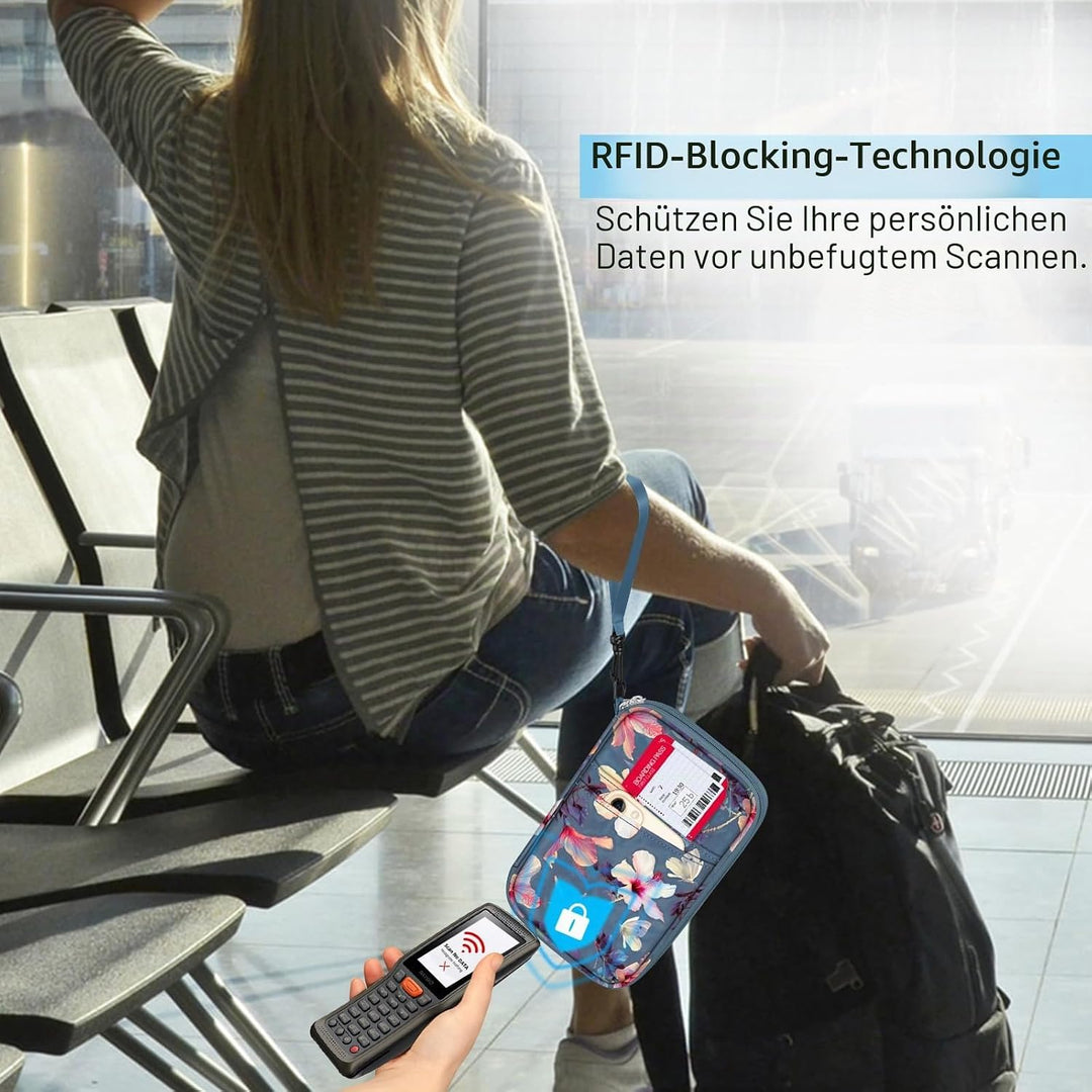 FINTIE Reisepass Tasche Familie Reiseorganizer, RFID-Blockier Wasserdicht Handytasche Reisepasshülle