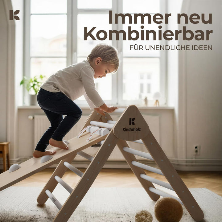 5in1 Klettergerüst Indoor-Spielplatz Set – Pikler-Kletterdreieck + Kletterbogen + 2-in-1-Rutsche mit