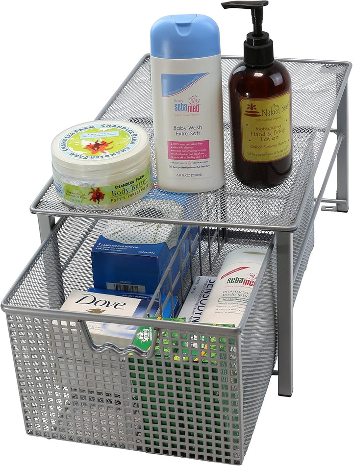 DecoBros Mesh Cabinet Basket Organizer, silber (gross 10.6 x 16 x 7.8) Large - 10 x 15.8 x 7.5, Larg