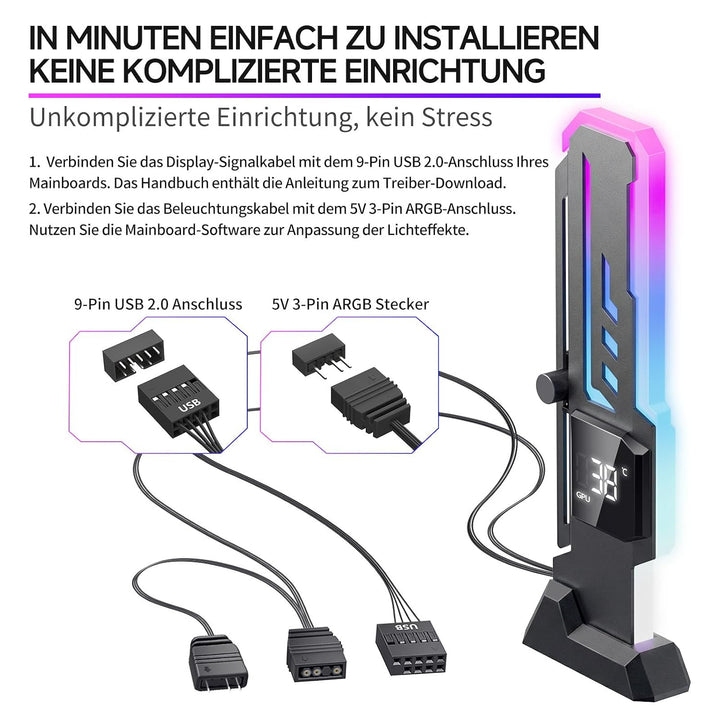 X7-Pro Grafikkarten-Halterung mit CPU/GPU-Display, ARGB, Schwarz