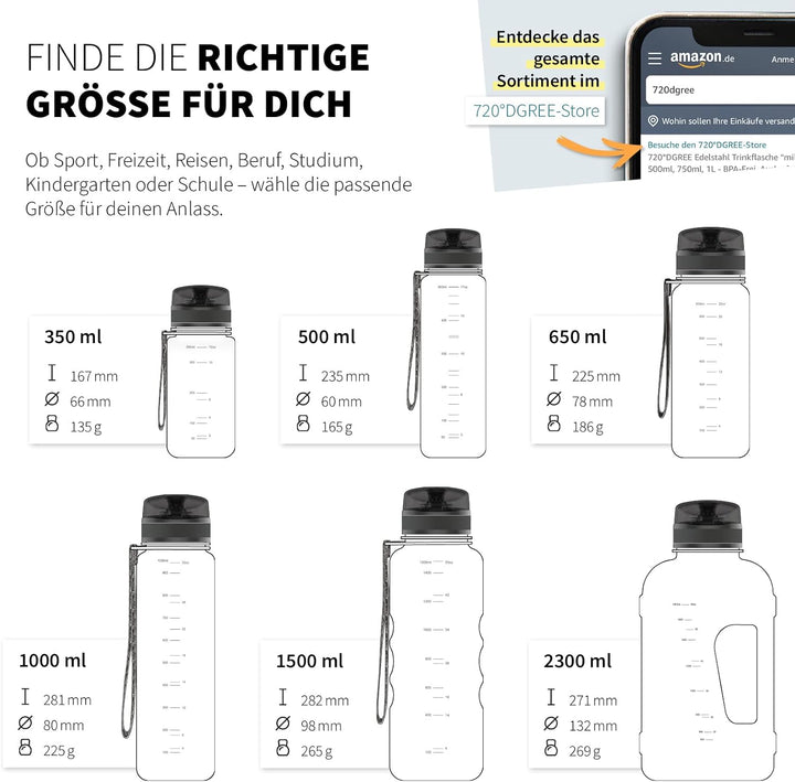 720°DGREE Kinder Trinkflasche 500ml “uberBottle“ crystalClear +Sieb - BPA-Frei, Auslaufsicher - Für