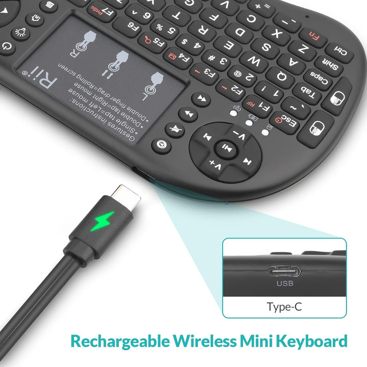 Rii Mini i8+ Wireless (QWERTY US Layout) - Mini Beleuchtete Tastatur mit Multi-Touch Maus-Pad für Sm