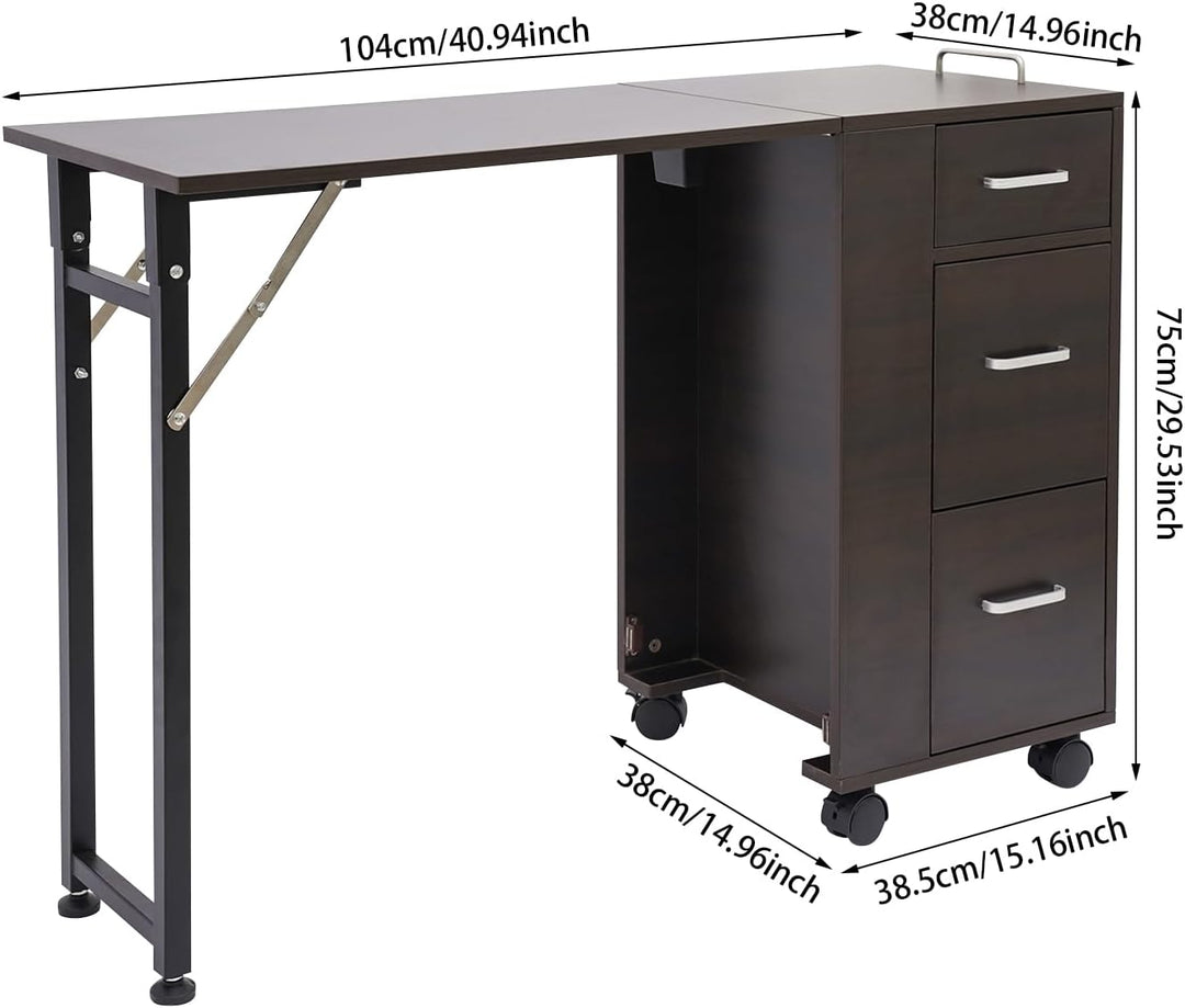 C-Juzarl Faltbar Mobile Rolling Maniküre Tisch mit 3 Schubladen, Make-up-Koffer, Kosmetikkoffer, Wer
