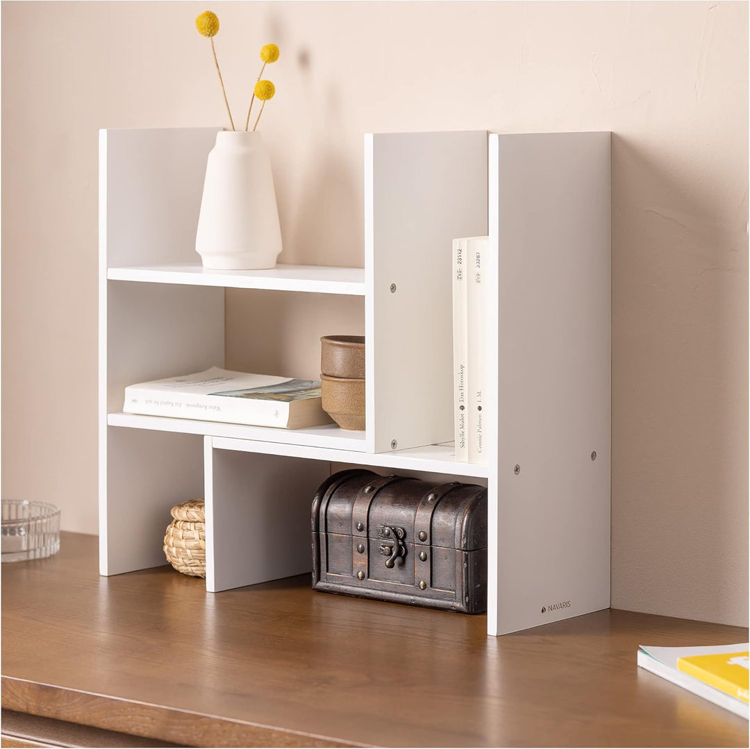 Navaris Bambus Schreibtisch Organizer 64x15,5x40 - Tisch Regal Ordnungssystem verstellbar - Eckregal