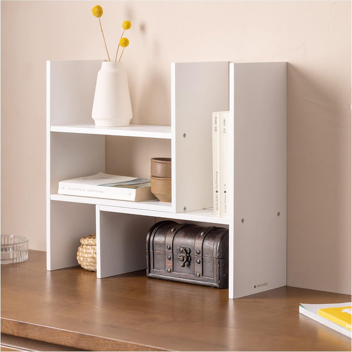 Navaris Bambus Schreibtisch Organizer 64x15,5x40 - Tisch Regal Ordnungssystem verstellbar - Eckregal