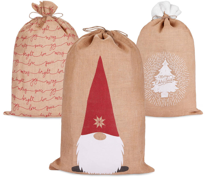 BRUBAKER 3er Set Weihnachtssack - 80 cm Geschenksack mit weihnachtlichen Motiven - Nikolausbeutel zu