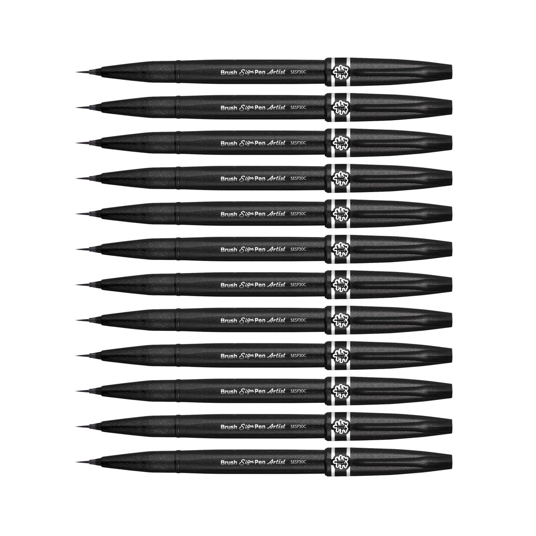 Pentel SESF30C-AX Extra feine Pinsel-Spitze, 12 Stück schwarz 12 Schwarz, 12 Schwarz