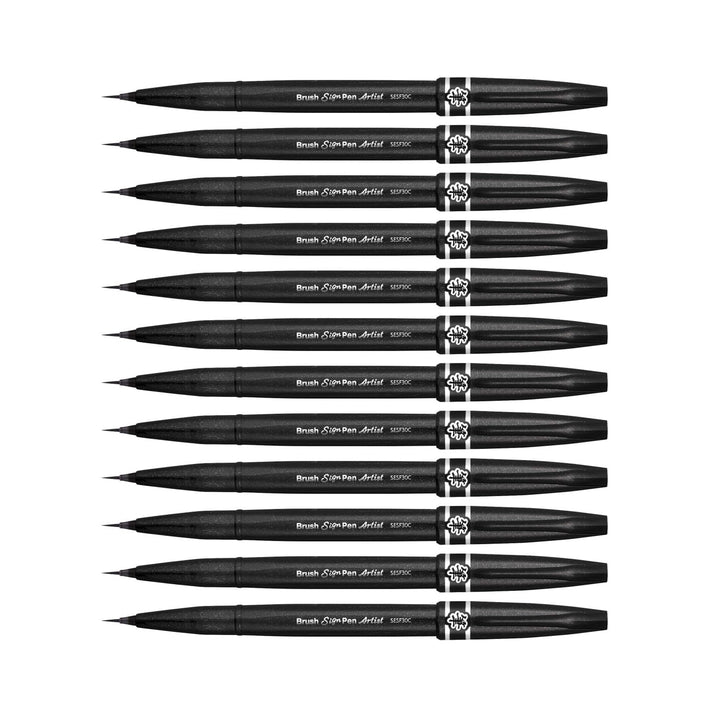 Pentel SESF30C-AX Extra feine Pinsel-Spitze, 12 Stück schwarz 12 Schwarz, 12 Schwarz