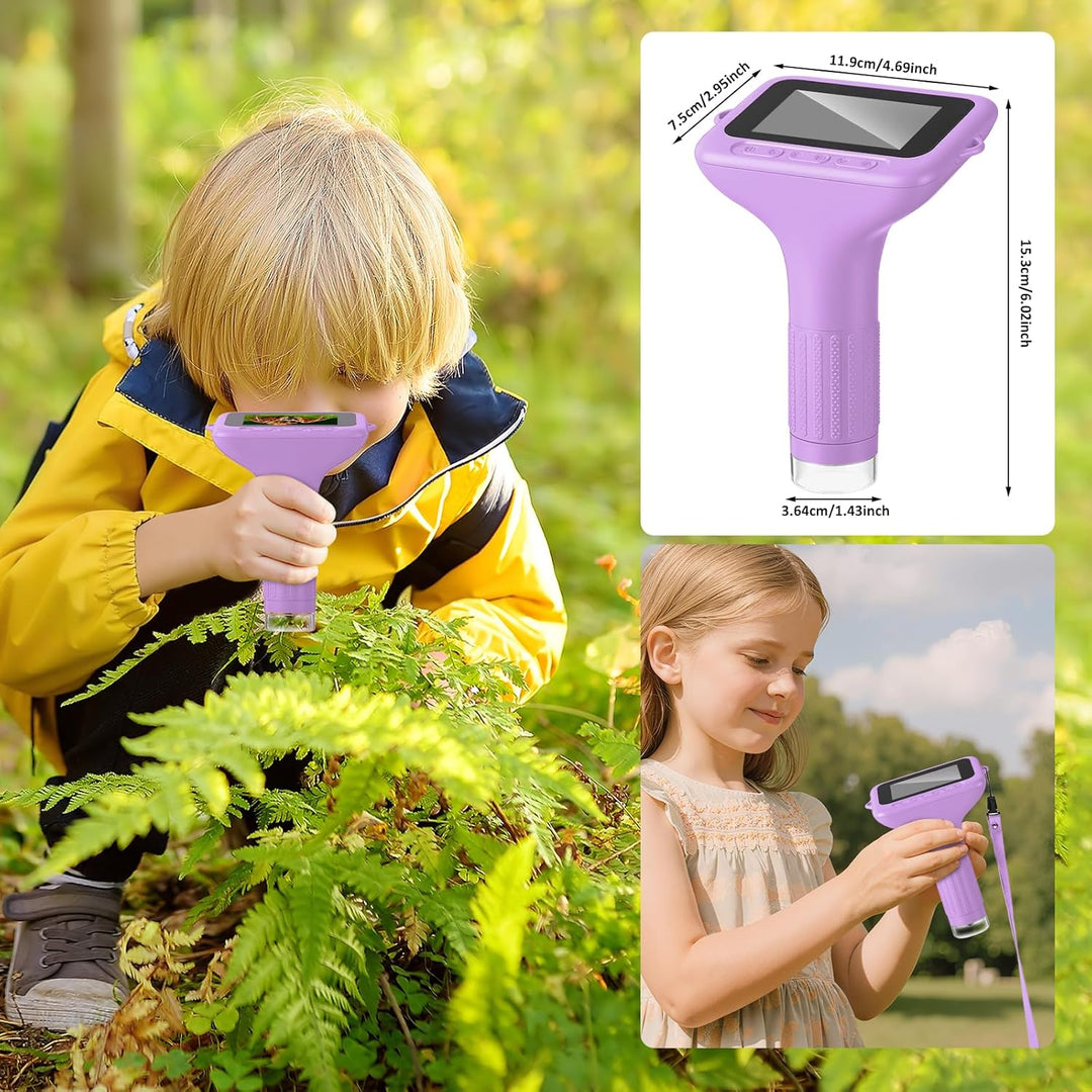 Mikroskop für Kinder: Digitales Mikroskop mit 3" IPS Bildschirm 1000x Vergrösserung, 1080P Handmikro