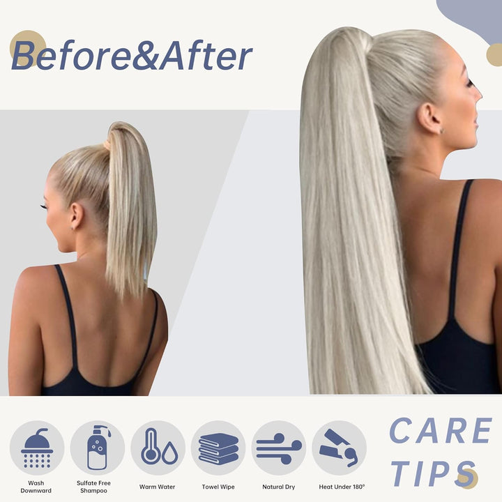 LaaVoo Ponytail Extensions Echthaar Blond 30cm Zopf Haarverlängerung Remy Human Hair Glatt #60 Plati