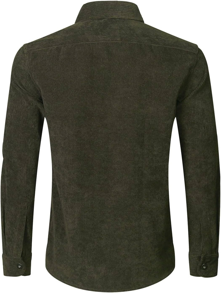 Herren Hemd Cord Langarm Freizeithemd Männer Jacke Regular Fit Button Up Hemdjacke Mit Klappentasche