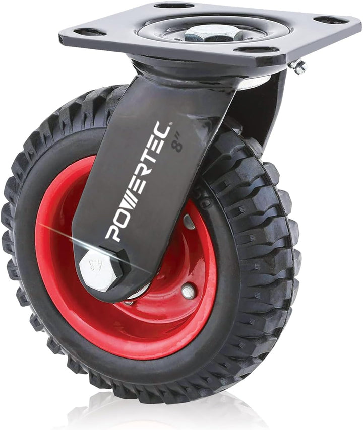 POWERTEC Caster 17051 Schwerlast-Rolle, 20,3 cm, schwarz, 8 Inch 8 Inch Schwenkbar, 8 Inch Schwenkba