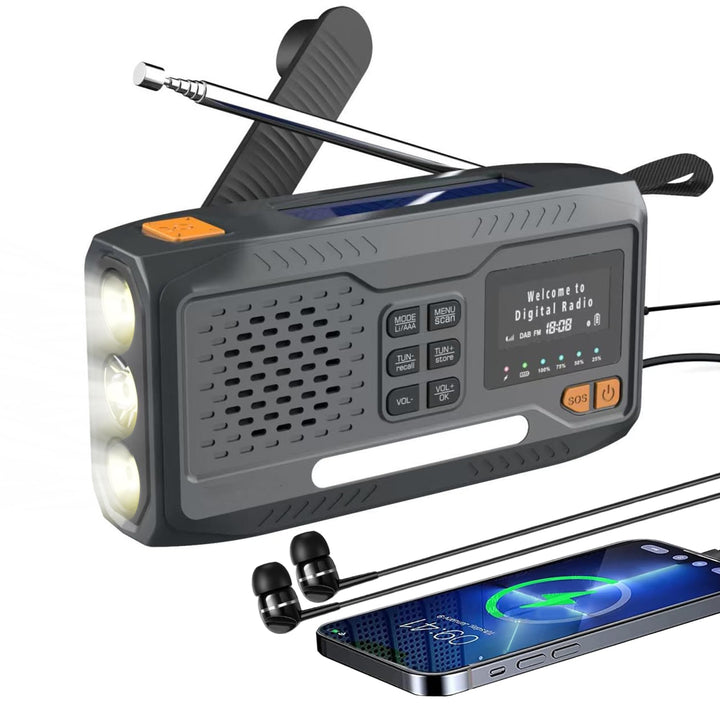 Extralink Kurbelradio Notfallradio mit Solar & Kurbel, Ladefunktion 4500 mAh, FM & DAB Radio mit Blu