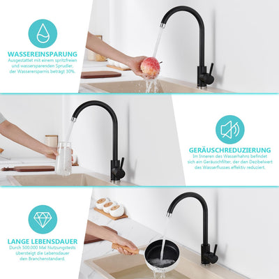 Ulytid Niederdruck Armatur Küche, Edelstahl Wasserhahn Küche, Spültischarmatur Küchenarmatur mit 360
