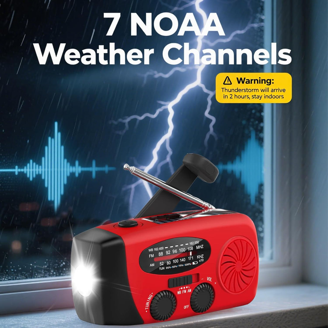 Notfallradio Kurbelradio Solarradio – Selbstbetriebenes Notfall Radio mit AM/FM-Wetterempfang, LED T