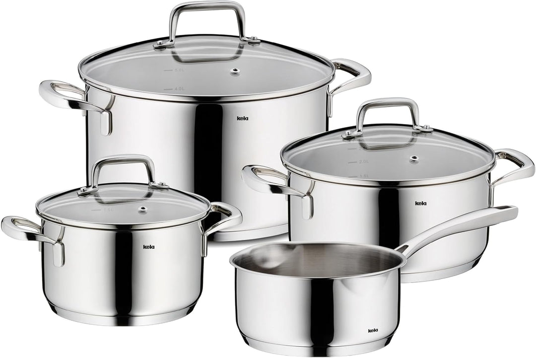 kela Topfset Induktion 4teilig FLAVORIA, Kochtopf Set mit Glasdeckel mit Dampfauslassventil, Innensk