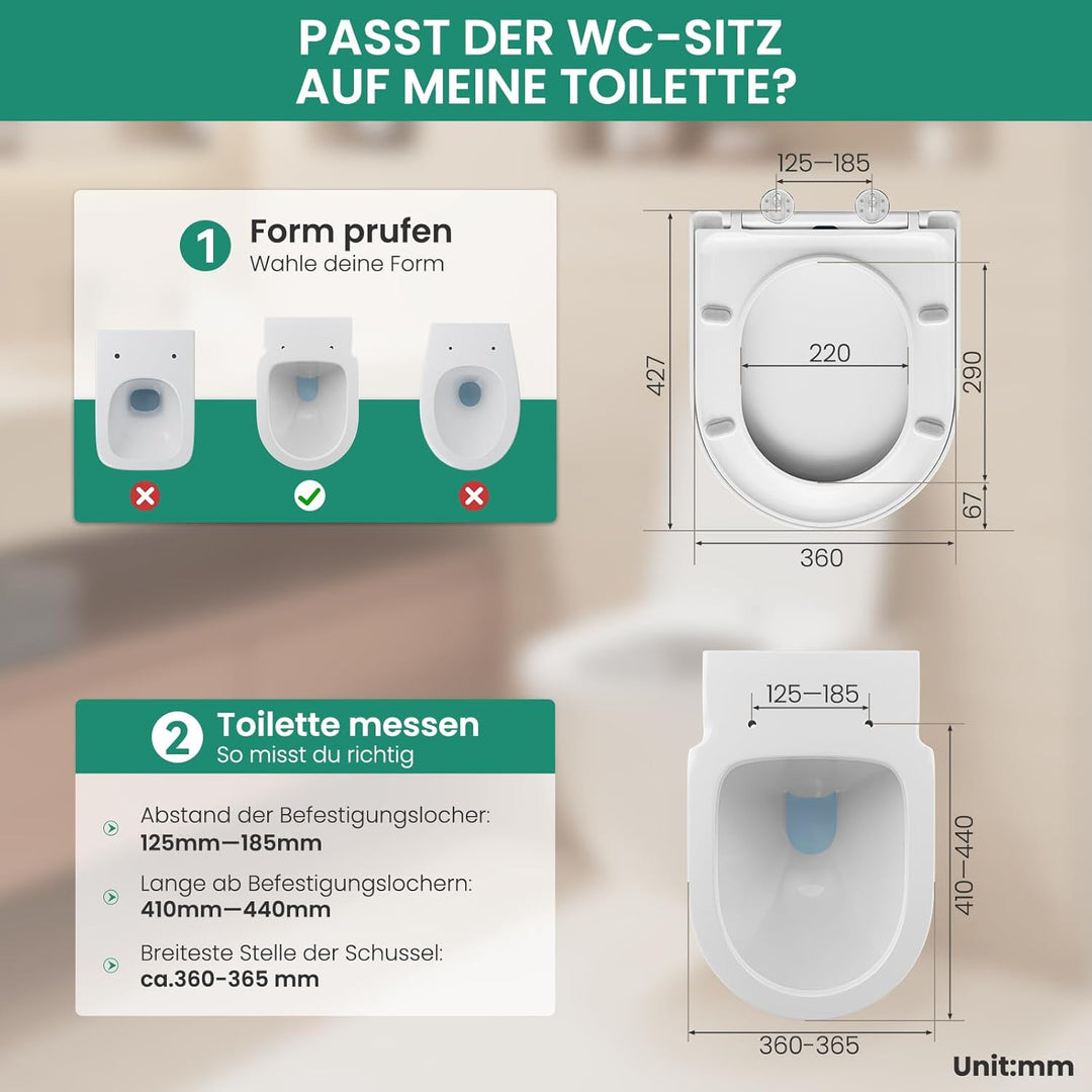 ANYCEE Toilettendeckel mit Absenkautomatik 42.5x36 CM, WC Sitz Kurzform D aus Duroplast, Klodeckel m