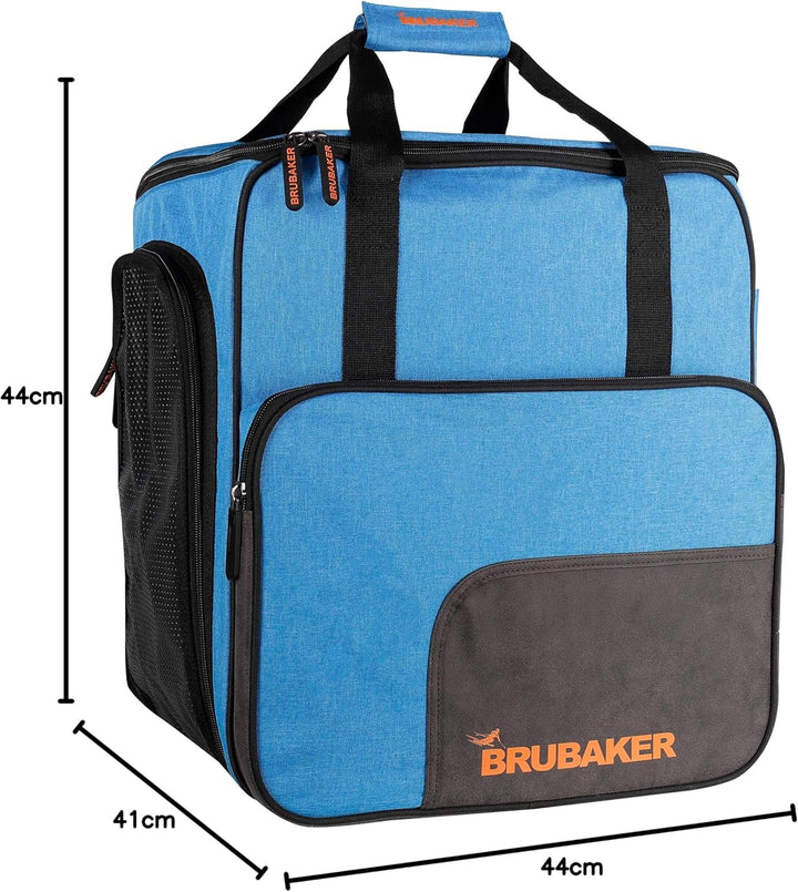 BRUBAKER Super Performance Skischuhtasche Helmtasche Rucksack mit Schuhfach - Blau meliert Schwarz