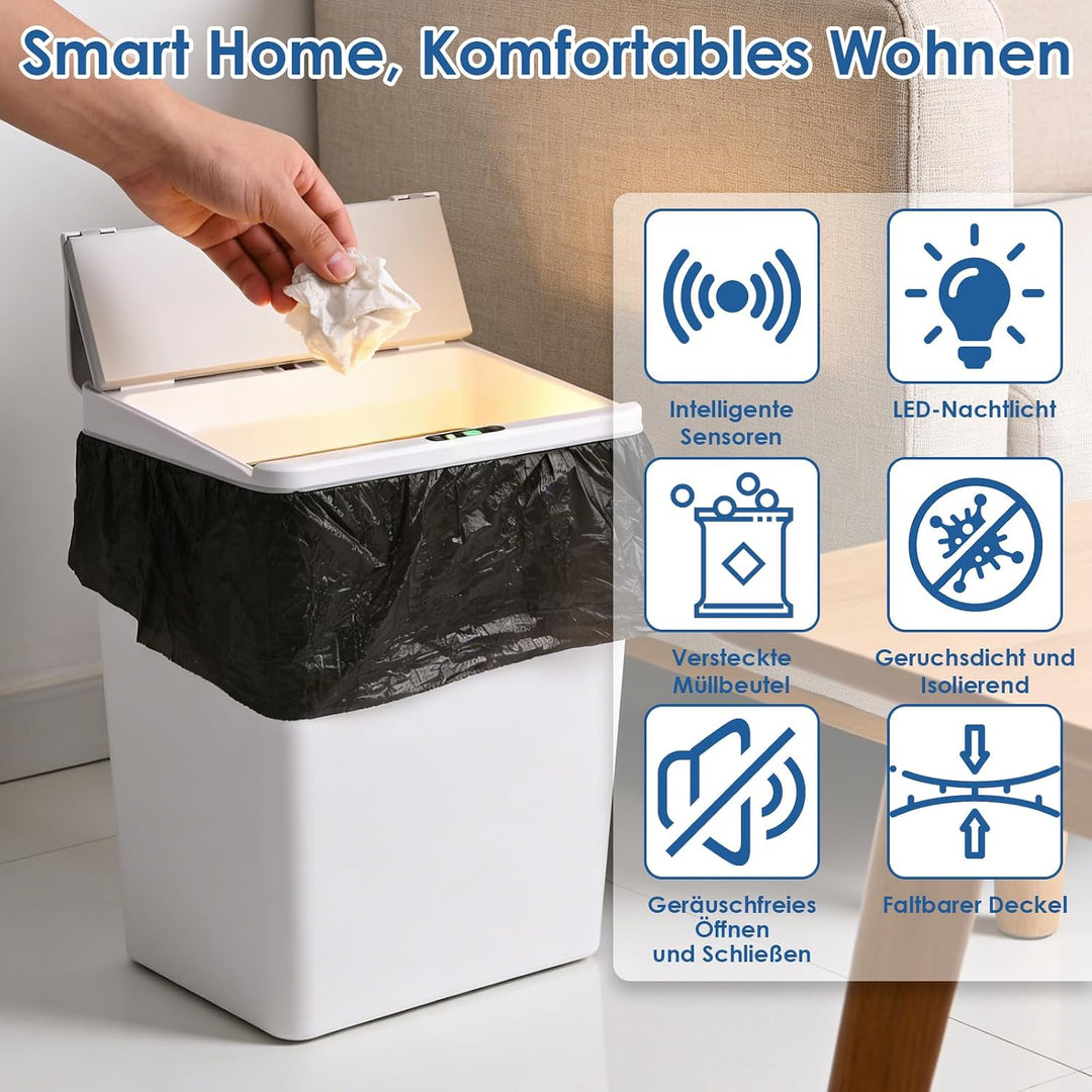 13L Mülleimer mit Sensor, Automatik Touchless Mülleimer mitInfrarotsensor und Vibrationssensor, mit