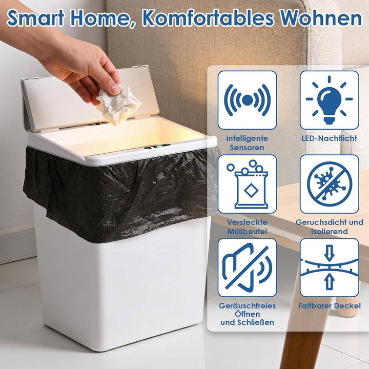 13L Mülleimer mit Sensor, Automatik Touchless Mülleimer mitInfrarotsensor und Vibrationssensor, mit