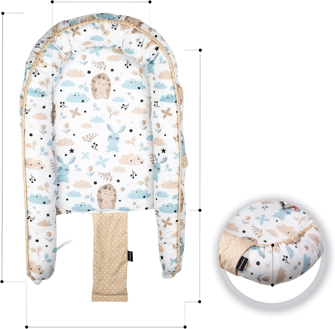 PinkZebra Tragetasche,2 in 1 Tragetasche, Tragenest Kokon aus Baumwolle, Igel und Freunde, Igel und