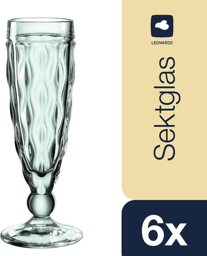 Leonardo Brindisi Sekt-Gläser 6er Set, spülmaschinenfeste Prosecco-Kelche, Champagner-Glas mit Facet