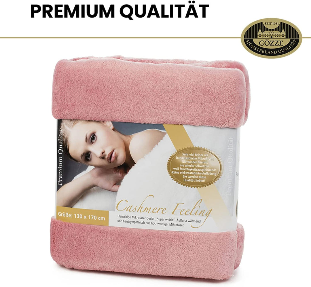 Gözze - Premium Cashmere-Feeling Wohn- und Kuscheldecke, 500 g/m², 130 x 170 cm - Altrosa Altrosa 13
