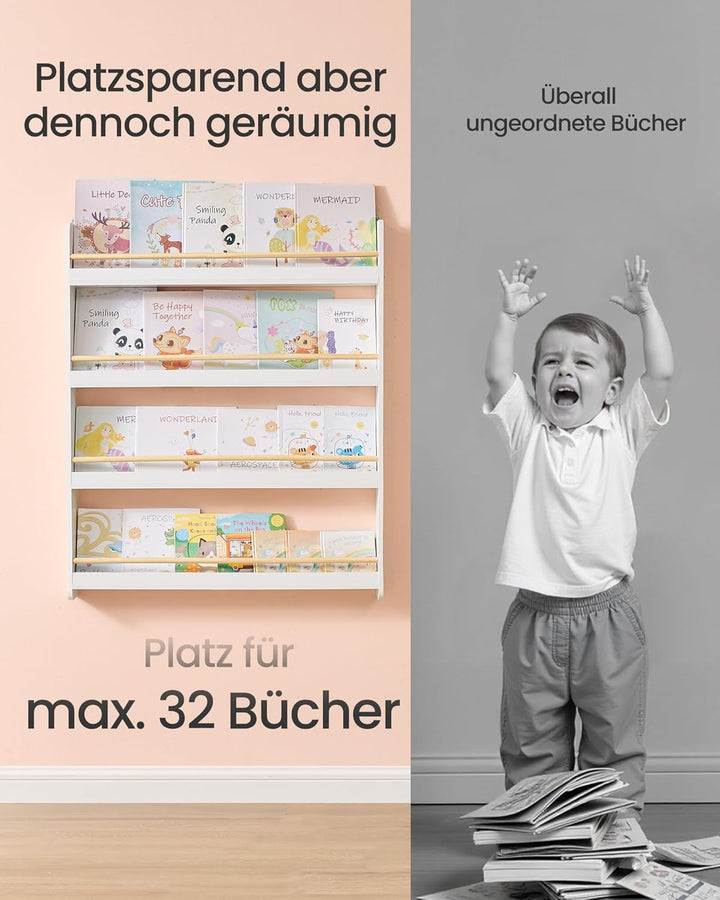 SONGMICS Bücherregal Kinder, Kinderregal mit 4 Ebenen, Spielzeugregal, Wandregal, für Kinderzimmer,