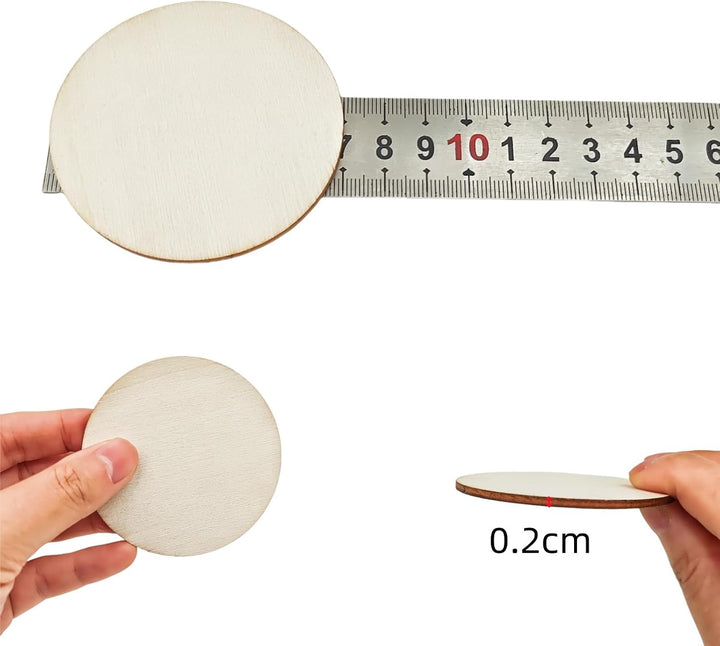 100 Stück unlackierte Holzkreise Scheiben zum Basteln, 7 cm, blanko, Holzscheiben, runde Ausschnitte