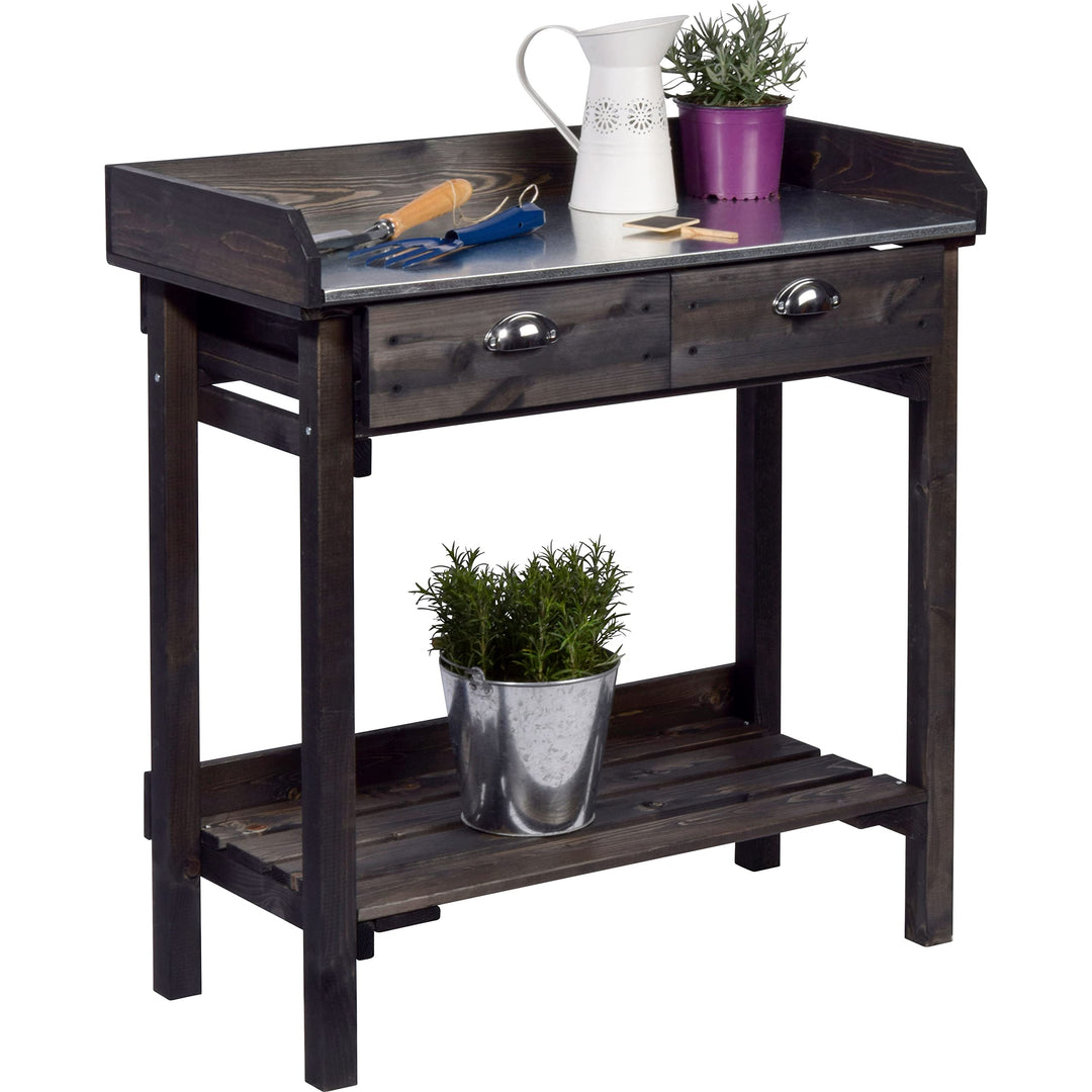 dobar® Design Pflanztisch mit 2 Schubladen | Gärtnertisch mit Ablageboden | Umtopftisch aus massivem